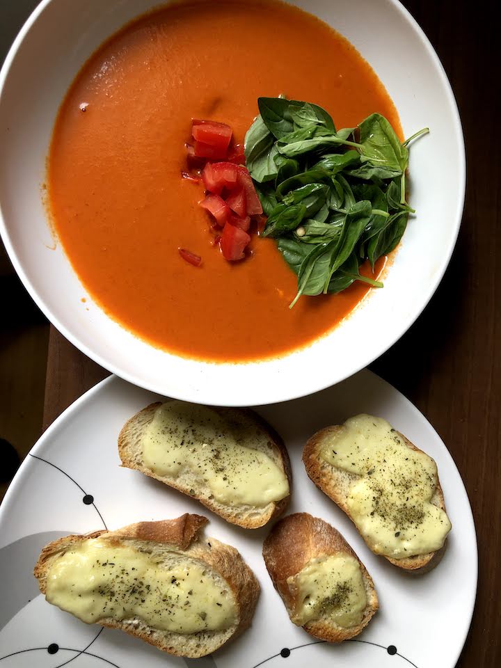 Simple layers of flavour and texture in tomato soup: fresh tomatoes, basil and oregano add the nose and finish to the sour-y palate